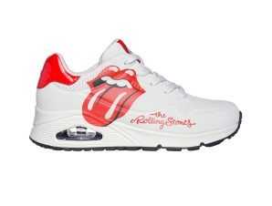 SKECHERS ROLLING STONES LICK PRINTED QUARTER DURABUCK LACE UP LYRICS ON LACE 177965-WRD Λευκό